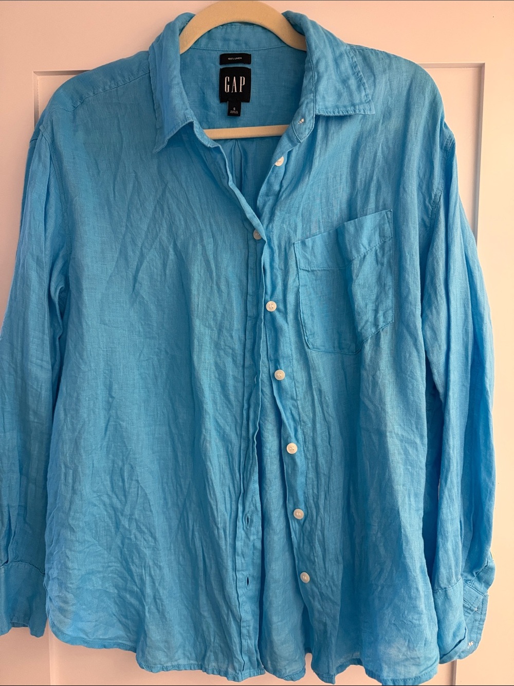 GAP Bright Blue Linen Button-Down Shirt like new